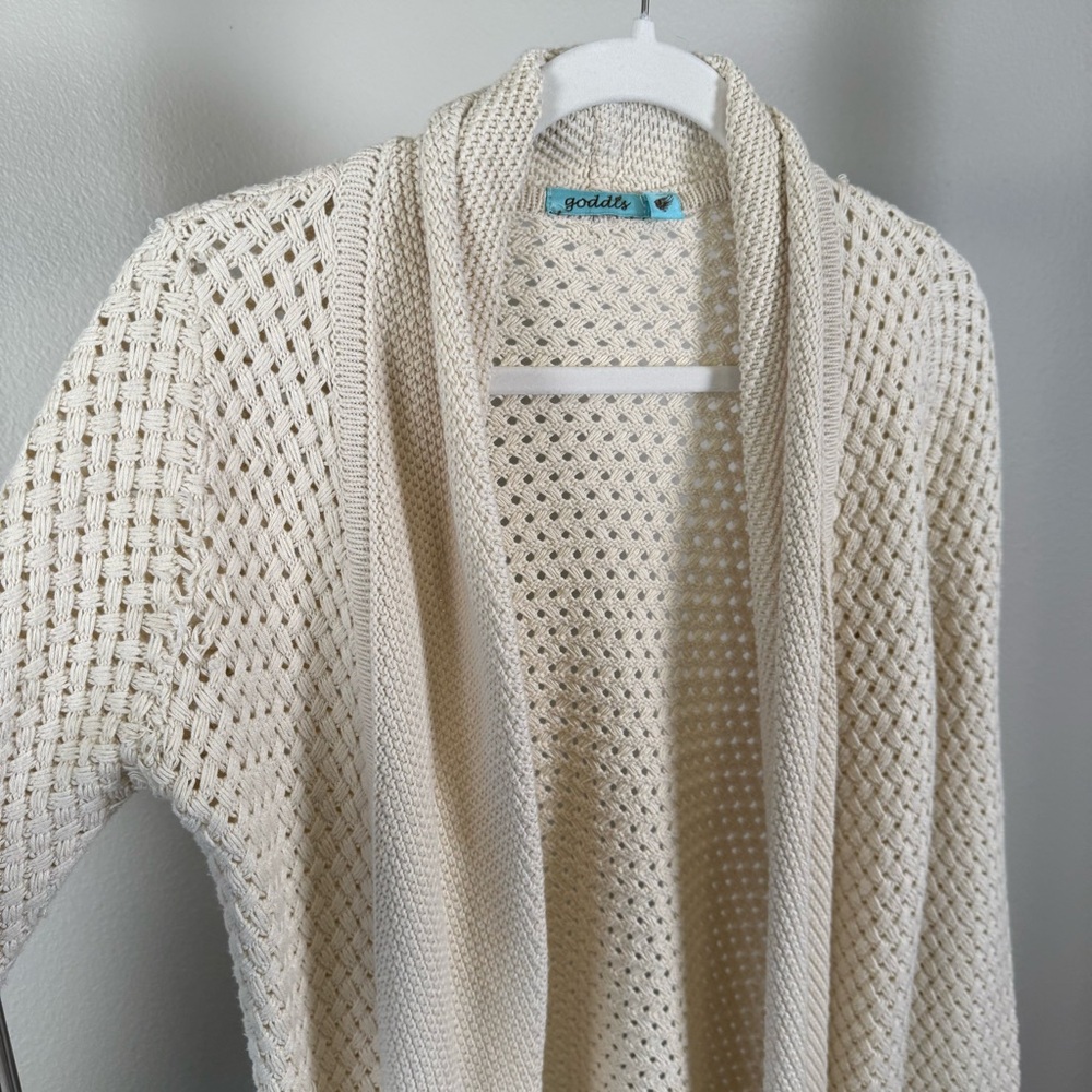 Goddis Knits : Cream Open-Knit Cardigan Sweater